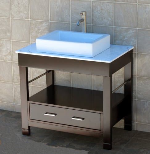 Solid Wood Bathroom Vanity 36" Bathroom Vanity Cabinet White Quartz Top Sink Faucet CG/7241