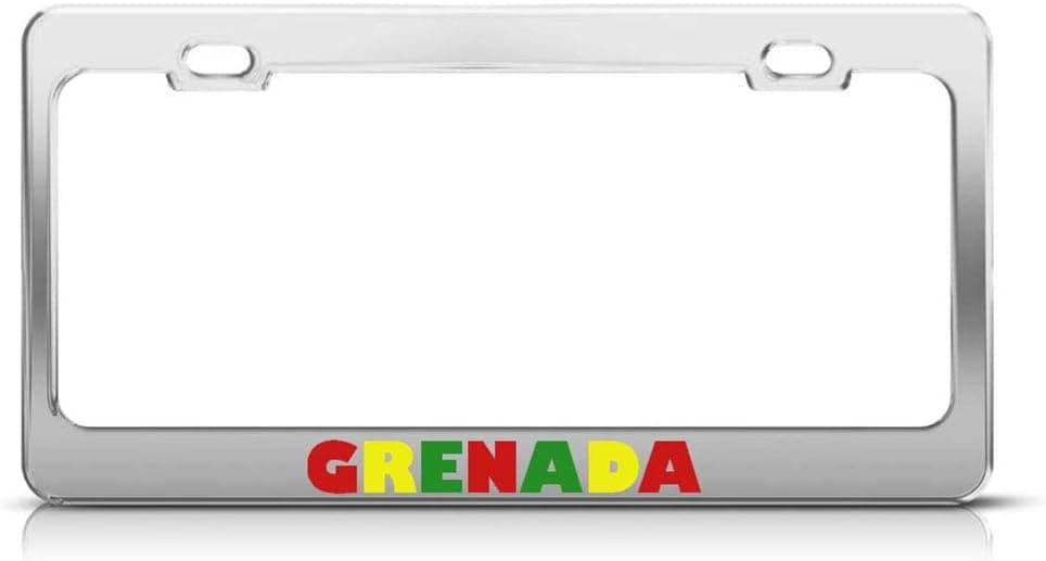 Speedy Pros Grenada Flag Country Metal License Plate Frame Tag Holder Auto Acessory Chrome