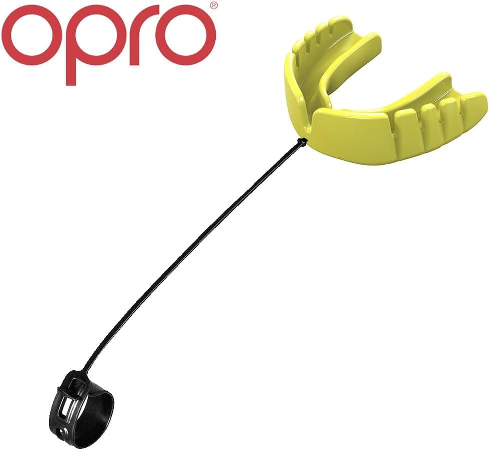 OPRO Snap-Fit Mouthguard + Strap, Adults and Junior Sports Mouth Guard with Case for Boxing, Basketball, Lacrosse, Football, MMA, Martial Arts, Hockey and All Contact Sports (Yellow, Youth up to 10)