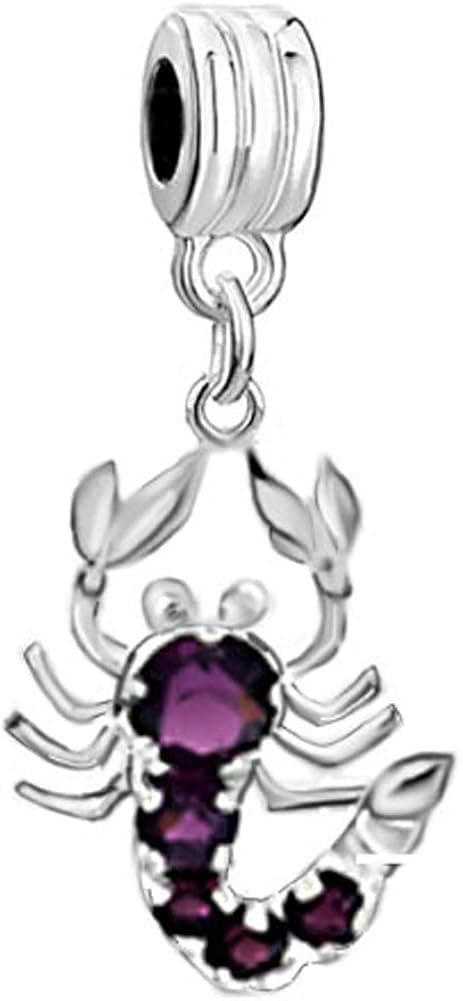 Pugster Silver Amethyst Purple Crystal Scorpion Spacers Dangle Charm Bead Fits Pandora Charms Bracelet