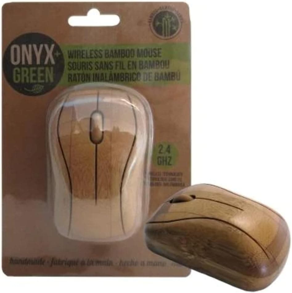 Onyx and Green Wireless Computer Mouse, Handmade with Bamboo, 2.4GHz