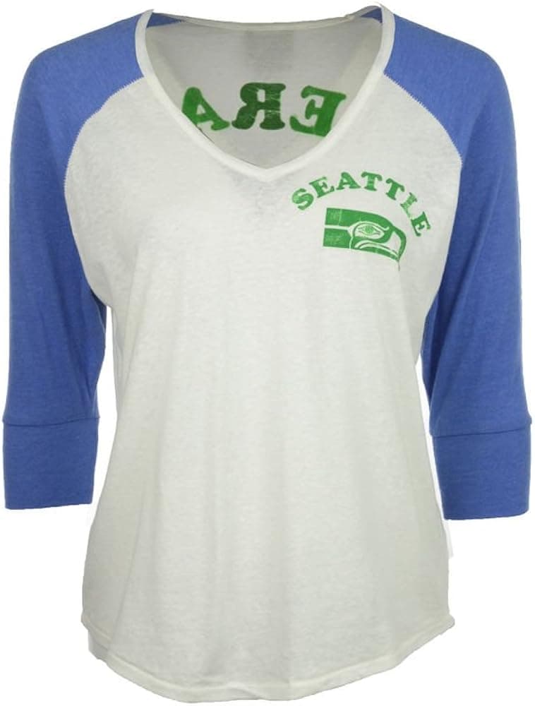 Junk Food NFL Seattle Seahawks Emerald City Football Juniors Raglan T-Shirt (Juniors Large)