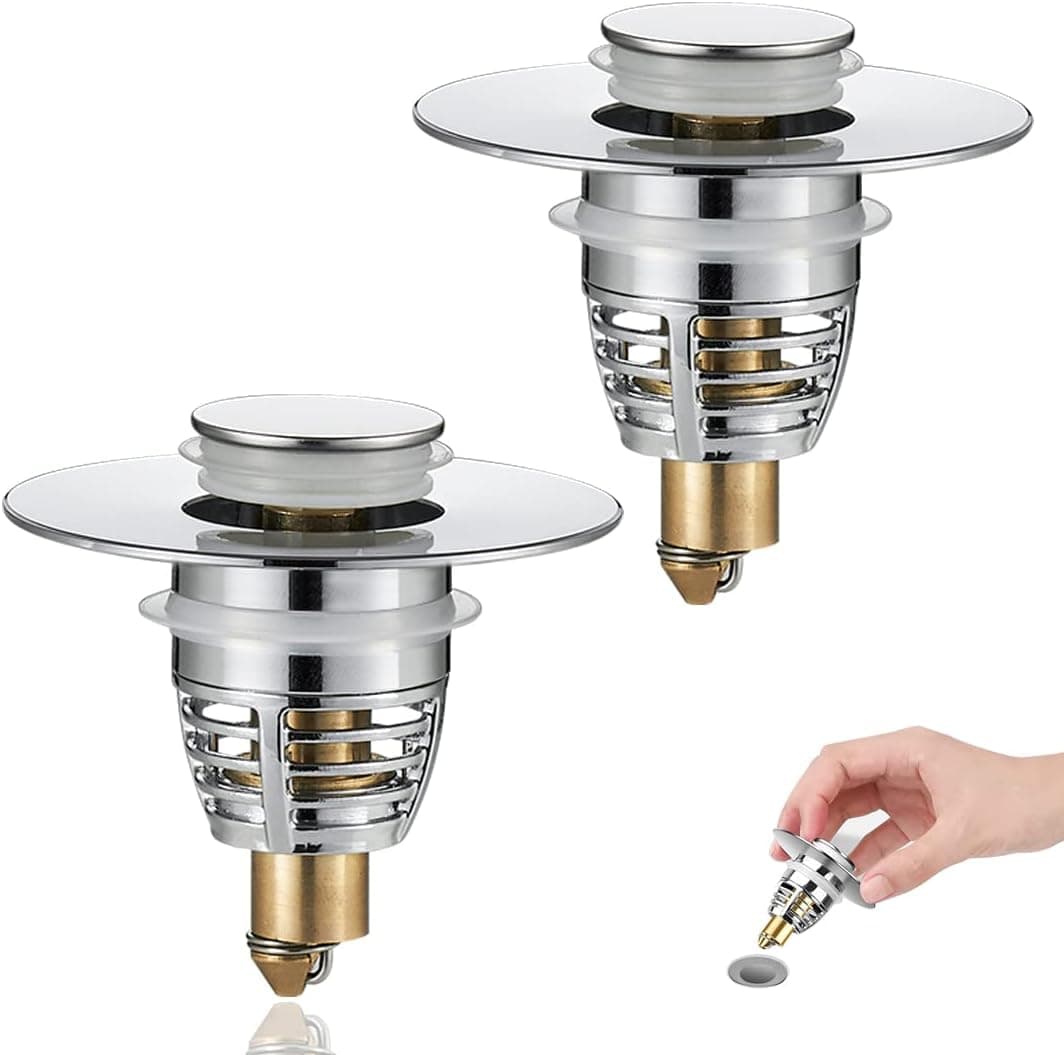 2-Pack Universal Bathroom Sink Stopper Drain Strainer with Hair Catcher - 1.06~1.61” Basin Pop Up Filter - Anti Clogging