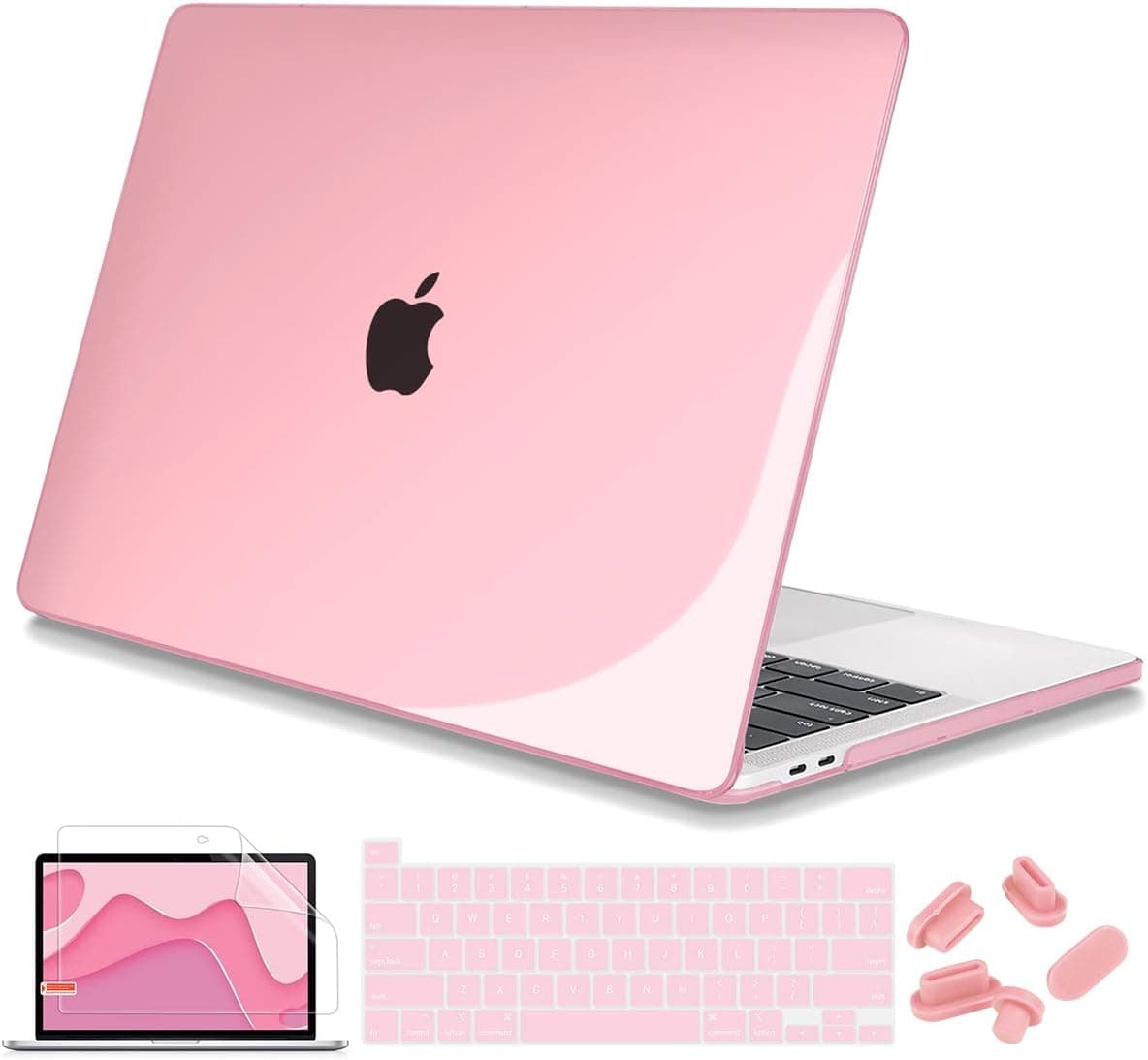 Mektron Case for MacBook Pro 13 inch 2021 2020 M1 A2338 A2289 A2251 with Touch Bar & Touch ID, Plastic Crystal Hard Shell Cover & Keyboard Skin & Screen Protector, Pink