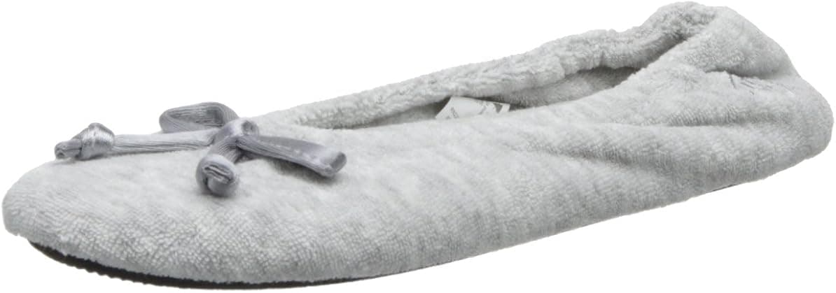 isotoner Women's Signature Terry Ballet Flat Slipper with Satin Bow