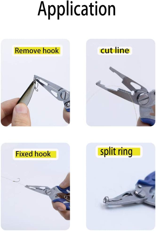 tzoxal Fishing Pliers Stainless Steel Fish Hook Remover, Saltwater Resistant Fishing Braid Scissors Braided Line Cutter, Split Ring Opener Fishing Tools