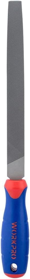 WORKPRO W051002 10” Flat File – Durable Steel File to Sharpen Tools and Deburr, Comfortable Anti-Slip Grip, Double Cut – Deburr Tool and Tool Sharpener for Professionals and DIY