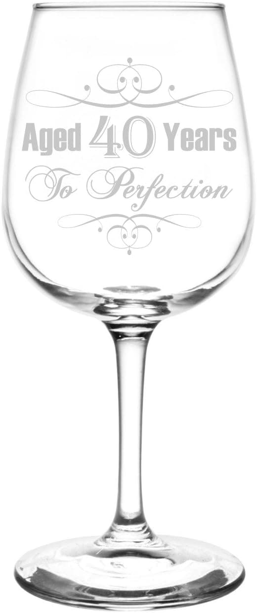 Personalized & Custom (40th) Aged To Perfection Elegant & Vintage Birthday Celebration Inspired - Laser Engraved 12.75oz Libbey All-Purpose Wine Taster Glass