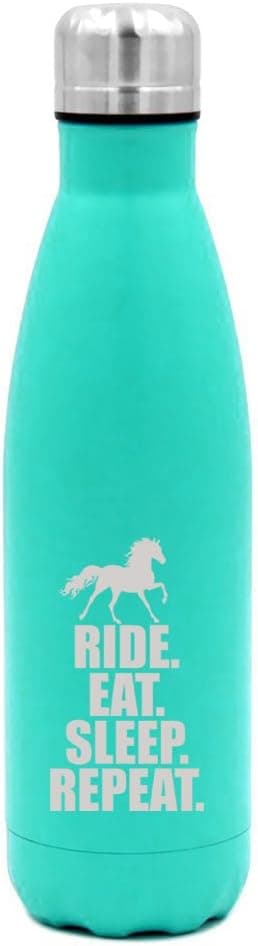 17 oz. Double Wall Vacuum Insulated Stainless Steel Water Bottle Travel Mug Cup Horse Ride Eat Sleep Repeat (Light-Blue)