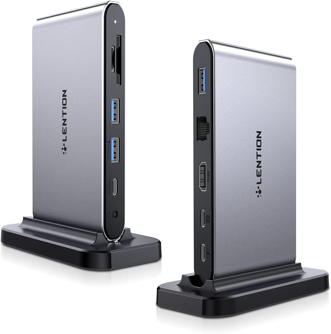 LENTION USB C Docking Station, 10 Gbps USB C&USB A Ports, 4K 60Hz HDMI, 100W PD, Ethernet, Card Reader, USB 3.0, AUX, USB C Dock for MacBook/Surface, More, Stable Driver USB C Hub(CB-D65, Space Gray)
