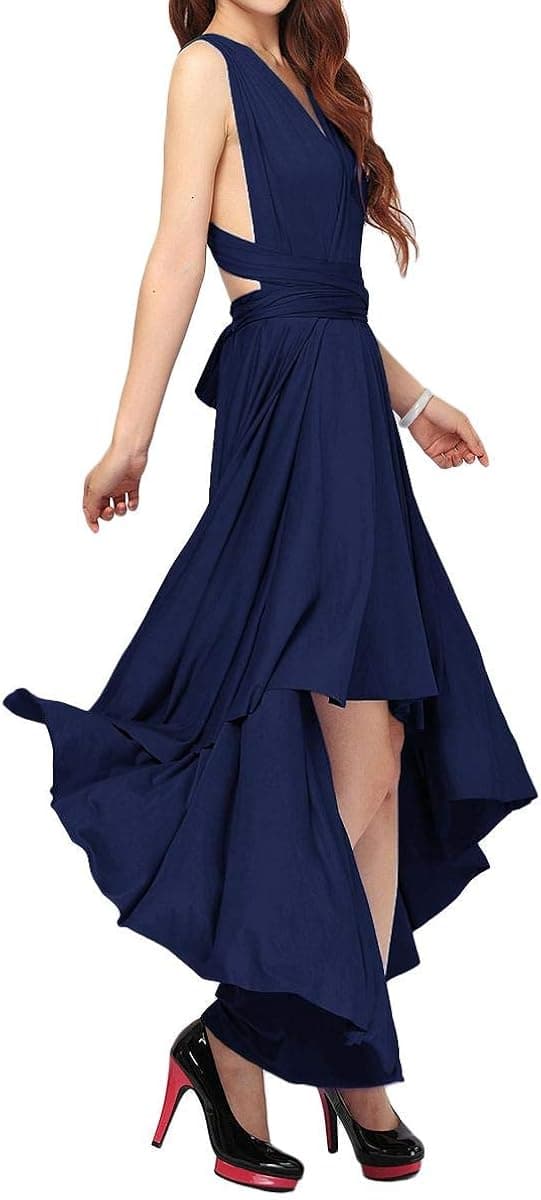 Women Transformer Hi Low Evening Long Prom Dress Halter Convertible Multi Way Spaghetti Strap Wedding Cocktail Maxi Gown