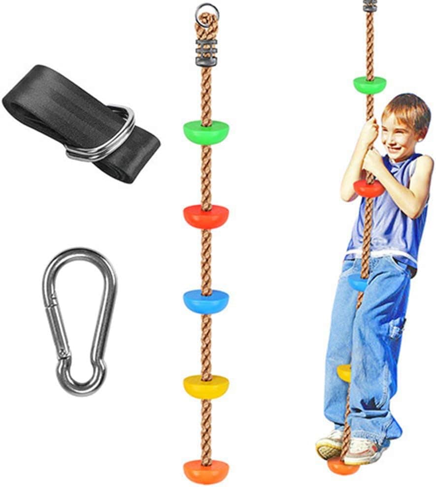 WAREMAID 6.6 ft Climbing Rope with Platforms, Swing Set Accessories with Snap Hook and Tree Straps, Additions & Replacements for Active Outdoor Play Equipment, Kids Birthday Gift Garden Set
