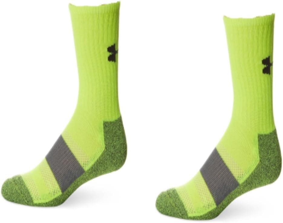UA Under Armour Mens Performance Crew Socks Bundle of 2 Pair (Medium (4-8.5), Hi-Vis Yellow)