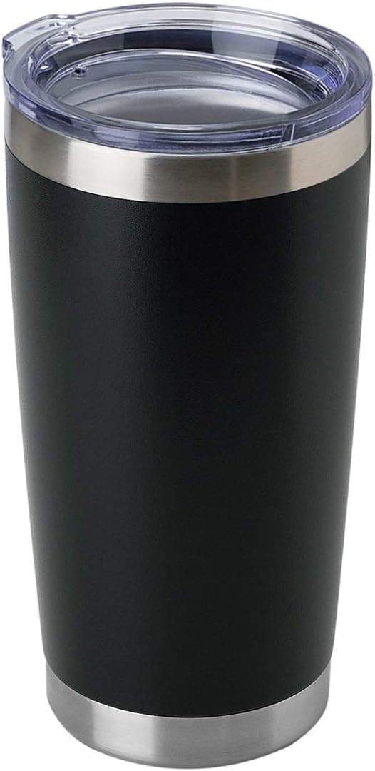 DOMICARE 20oz Stainless Steel Tumbler Bulk with Lid, Double Wall Vacuum Insulated Travel Mug, Powder Coated Coffee Cup, Powder Black, 1 Pack