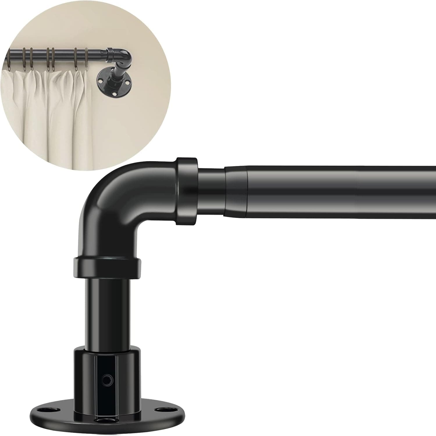 Industrial Curtain Rods - Heavy Duty Blackout Curtain Rod for Windows 28 to 68 inch - Adjustable Black Pipe Rustic Wrap Around Room Divider Curtain Rod for Patio Bedroom