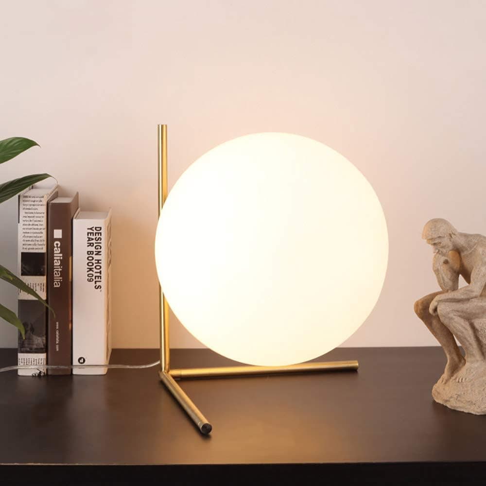 KunMai Modern White Globe Glass Shade Creative 1-Light Table Lamp & Metal Base in Brass (10698-3)