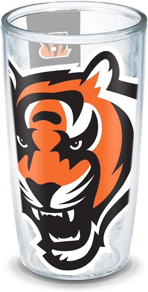 Tervis Made in USA Double Walled NFL Cincinnati Bengals Insulated Tumbler Cup Keeps Drinks Cold & Hot, 16oz, Colossal