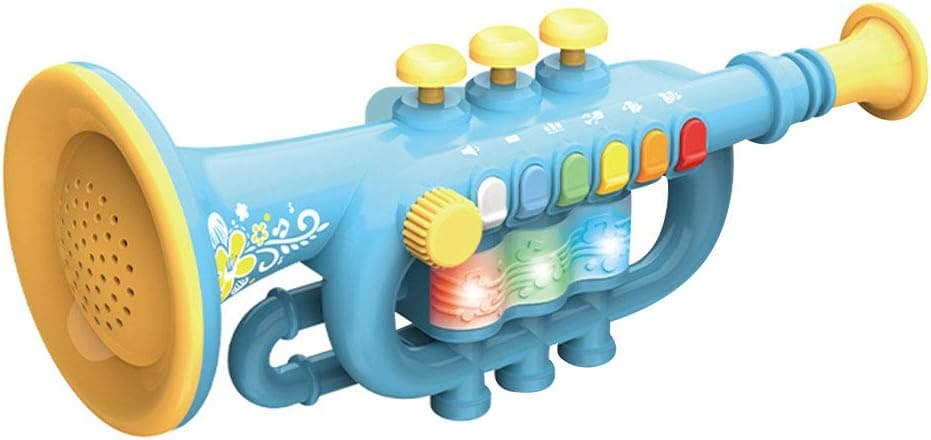 YF Yifan Trumpet Instrument Musical Toy, Simulation Trumpet Musical Instrument Toys for Kids with Music Light - Light Blue