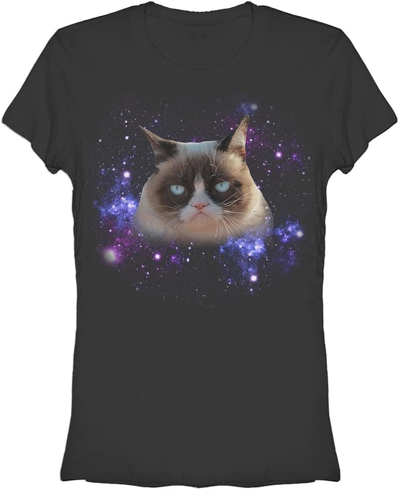 Junior's Grumpy Cat in Space T-Shirt - Black - Small