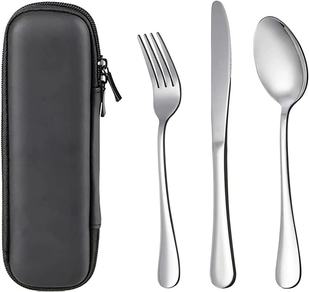 Travel Utensils, Silverware Set,Utensil Sets,18/8 Stainless Steel Portable Reusable Flatware Silverware, Cutlery Set With Case (A)