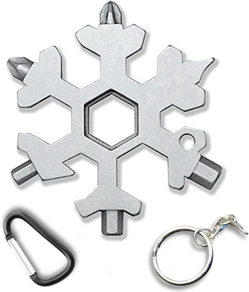 Upgraded Snowflake Tool, 19-in-1 Snowflake Multi-Tool, Portable Stainless Steel Bottle Opener Keychain Screwdriver Snowflake Multitool as Christmas Gifts for Men, Dad, Kids, Teens, Adults (Silver)