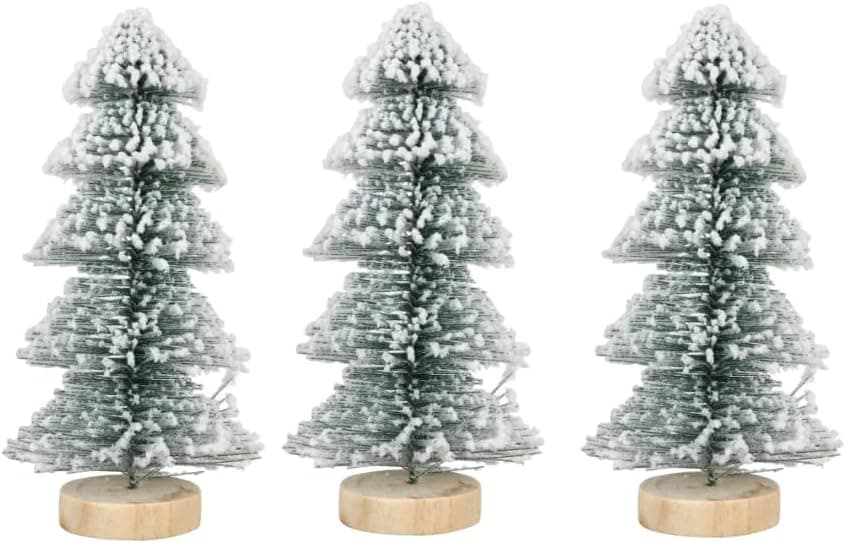 Set of 3 Heavy Flocked 5-Tier Bottle Brush Christmas Trees, 8.5x3.875 in.
