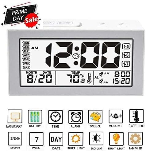 GENNYUE Digital Alarm Clocks, Non Ticking Battery Operated, Desk Clock Simple Alarm Clock, with Time Temperature Snooze Night Light for Bedrooms Office and Home