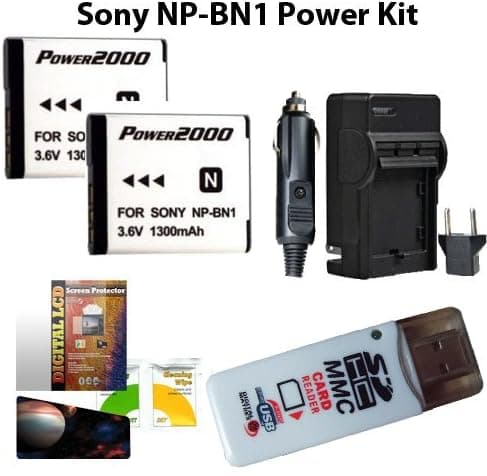 Sony NP-BN1 POWER KIT (Includes 2-1300mAh Batteries, Pocket Charger, LCD Screen Protector, Card Reader) for Cyber-shot DSC-T99, DSC-T110, DSC-TX55, DSC WX70, DSC-TX5, DSC-TX7, DSC-TX9, DSC-TX10, DSC-TX100V, DSC-W310, DSC-W320, DSC-W330, DSC-W350, DSC-W360, DSC-W380, DSC-W390, DSC-W510, DSC-W515PS, DSC-W520, DSC-W530, DSC-W550, DSC-W560, DSC-W570, DSC-W580, DSC-WX5, DSC-WX7, DSC-WX9, DSC-W530, DSC-W560, DSC-W570
