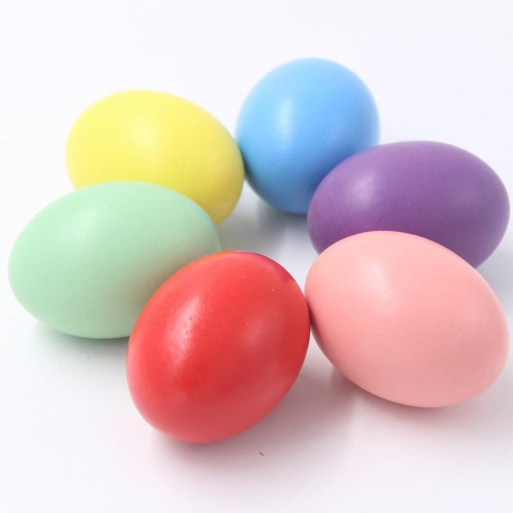 HAZOULEN Set of 6 Colorful Easter Eggs Wooden Eggs for Painting Crafts