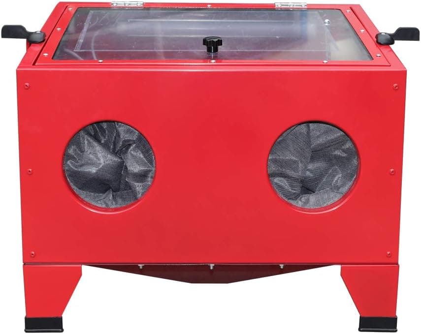 Winado 25 Gallon Bench Top Portable Sand Blaster Cabinet Kit, 40-120 PSI Power Air Sandblasting with Spray Gun & Nozzle Heavy Duty Steel Construction, Red