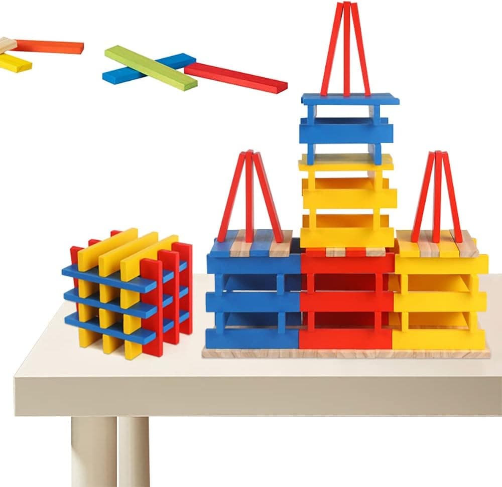 Wooden Building Blocks Set for Kids 4-8.100PCS-Stacking Building Set for Boys Girls, STEM Wooden Blocks Preschool Educational Learning Construction Toy.Stacking Block Sets for Boys and Girls 8-12