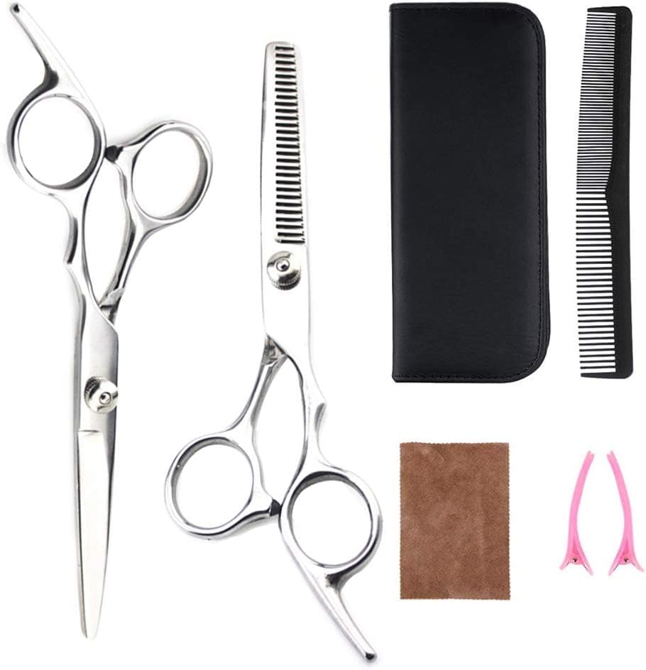 Hair Cutting Scissors Set,Professional Stainless Steel Hairdressing Scissors Kit Reinforced Barber/Salon Shears for Hairdressing,Thinning,Home Use,Flat Shears Teeth Shear set with Hair Clips