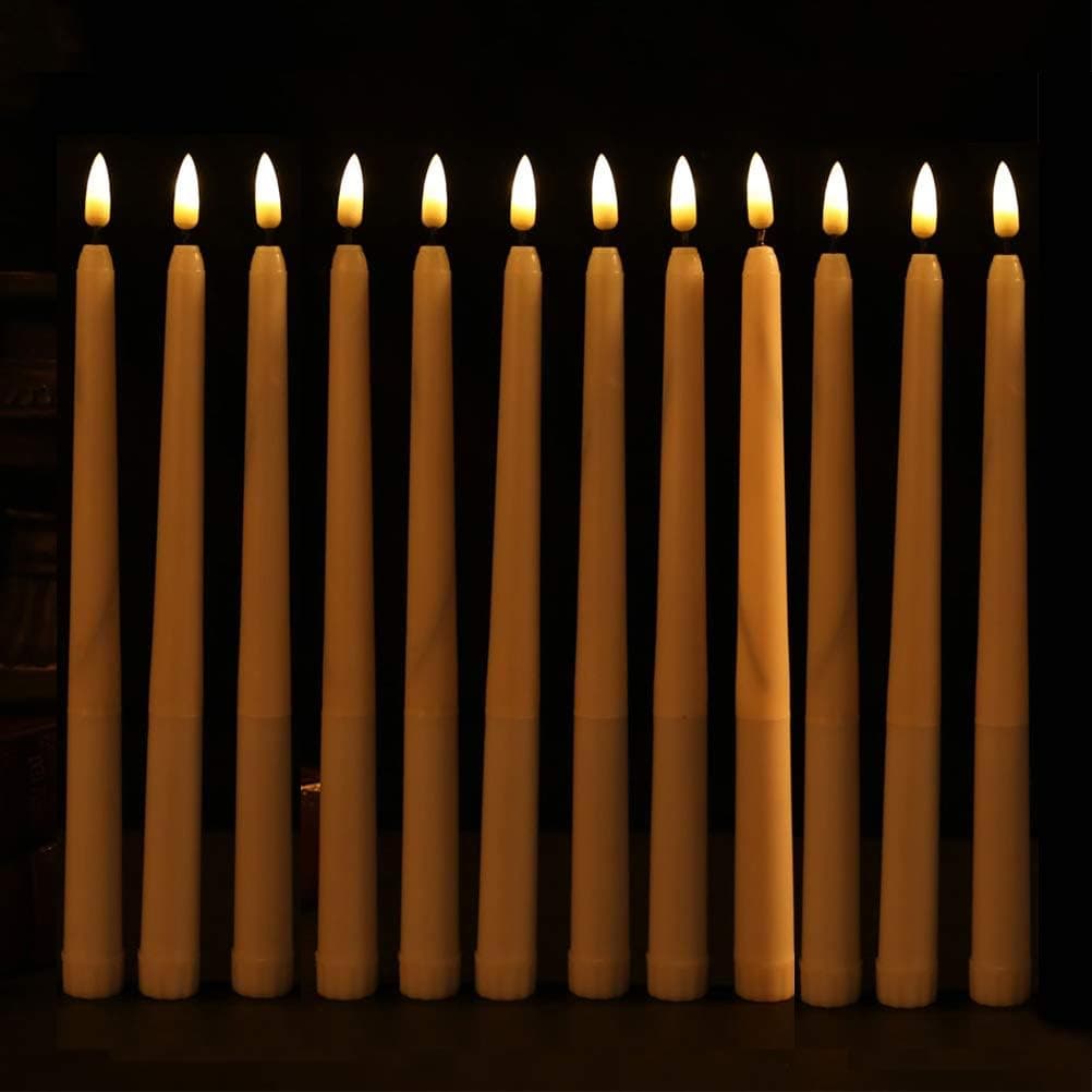 Bozdqun 12 Pieces Warm White 11 inch Led Battery Operated Plastic Flickering Flameless Taper Candles 28cm