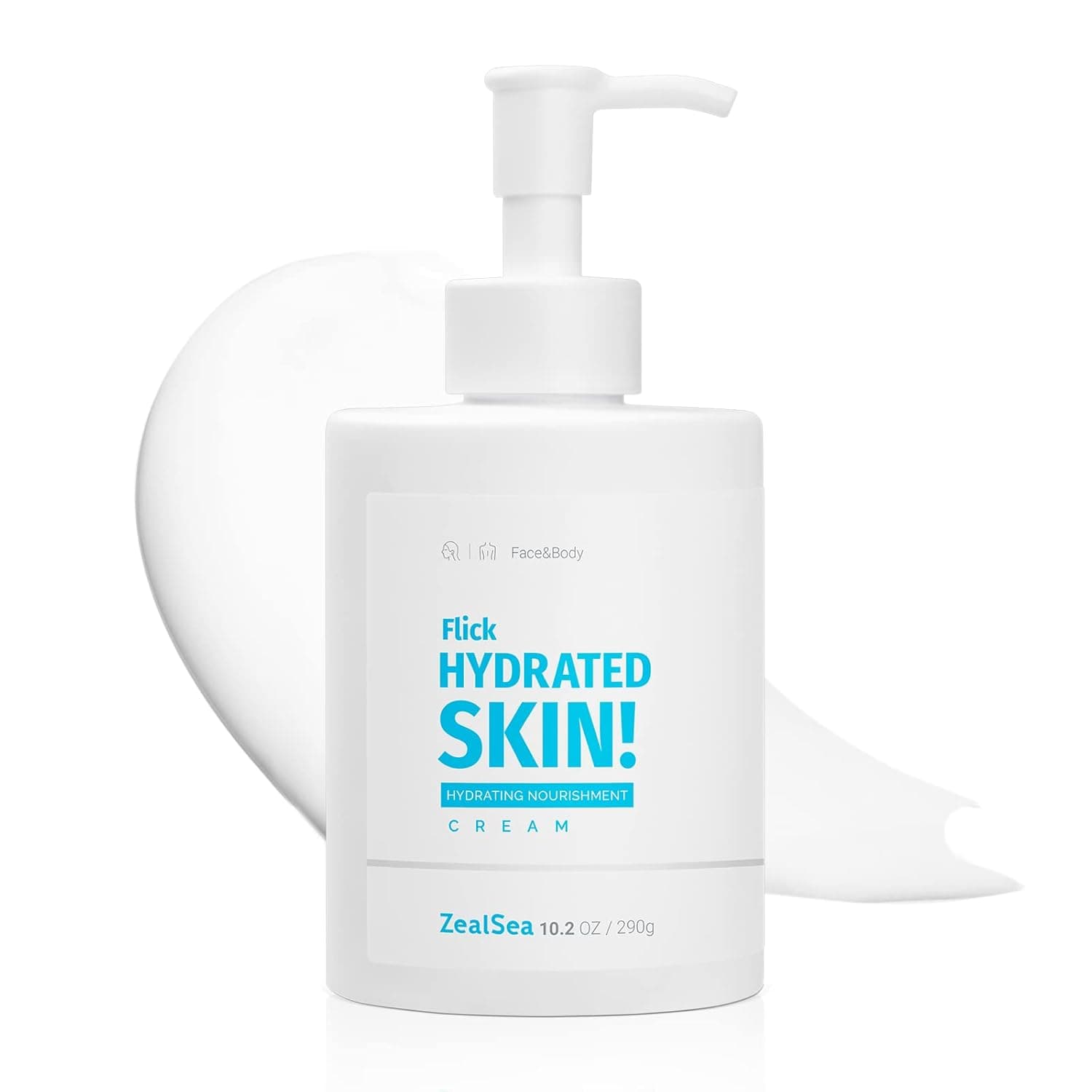 ZealSea Body and Face Moisturizer with Hyaluronic Acid and Ceramide, Daily Facial and Body Lotion, Day and Night Hydrating Moisturizing Cream for All Skin Types, Hydrate and Soothe Dry Skin, 10.2 oz