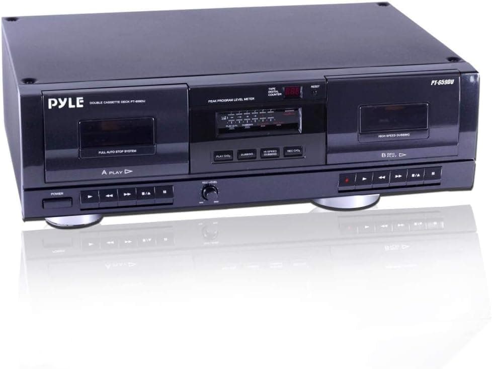 Dual Stereo Cassette Tape Deck - Clear Audio Double Player Recorder w/ MP3 Music Converter, RCA for Recording, Dubbing, USB, Retro Design - For Standard / CrO2 Tapes - Pyle (Renewed)