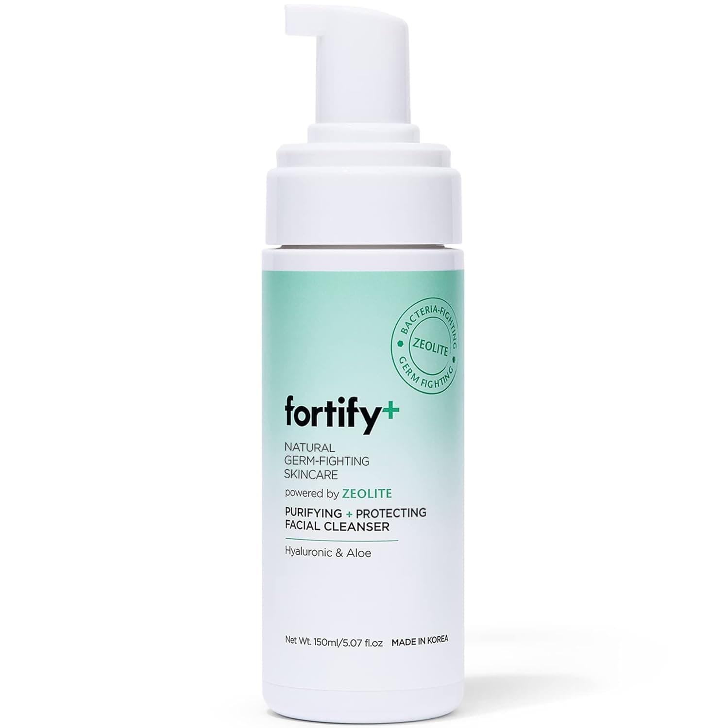 Fortify Hydrating Foaming Facial Cleanser with Hyaluronic Acid & Aloe - Purifying Face Wash - Vegan, Fragrance-Free, Alcohol-Free, Cruelty-Free for All Skin Types - Made in Korea - 150ML/5.07Fl.Oz.