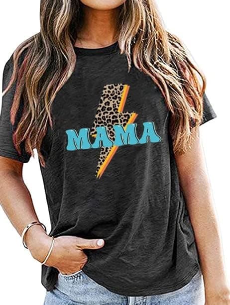 MUPAOLO Womens Mama Shirt Fashion Leopard Mama Graphic Tee Shirts Loose Fit Summer Casual Tops Tees