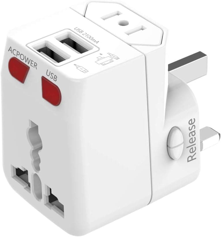 Universal Travel Adapter - 2 USB Ports Wonplug International Power Plug Adapter Small Wall Charger Adaptor for European US UK Thailand NZ Australia 150+Countries