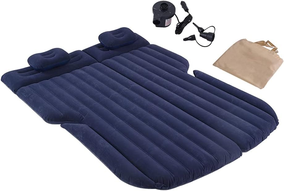 SUV Air Mattress, Car Bed with Electric Air Pump, Inflatable Car Mattress for Back Seat, Flocking Surface Home Sleeping Pad(Blue)