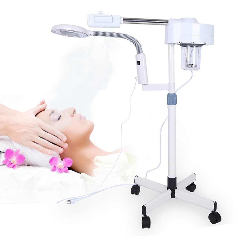 2 In 1 LED Esthetician Light, Facial Steamer Adjustable 5X Magnifying Facial Steamer Lamp LED Light Magnifier Facial for Salon Spa Beauty Home, White
