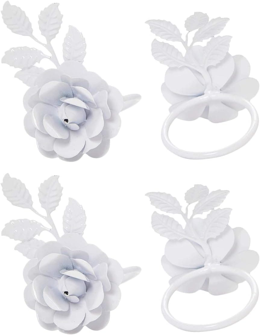 VIBHSA Flower Napkin Rings Set of 4 (White Rose)
