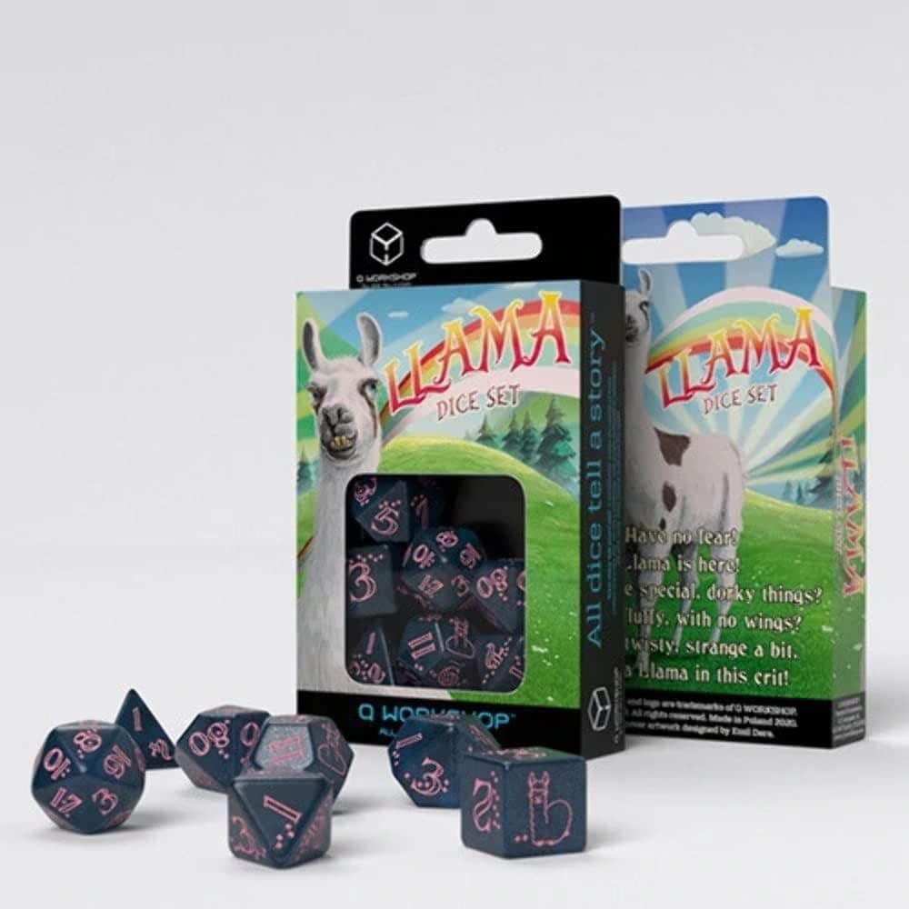 Q-Workshop Sparkling Llama Dice Set (Glittering Dark Blue & Pink) (SLLA3E)