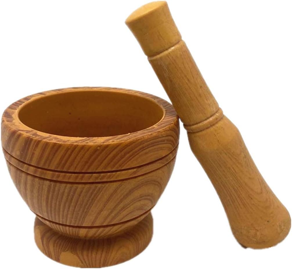Bamboo Design Plastic Mortar and Pestle, Set for Grinding and Crushing Garlic, Herb Pill, Spices, Chillies Crushing Sesame Seeds
