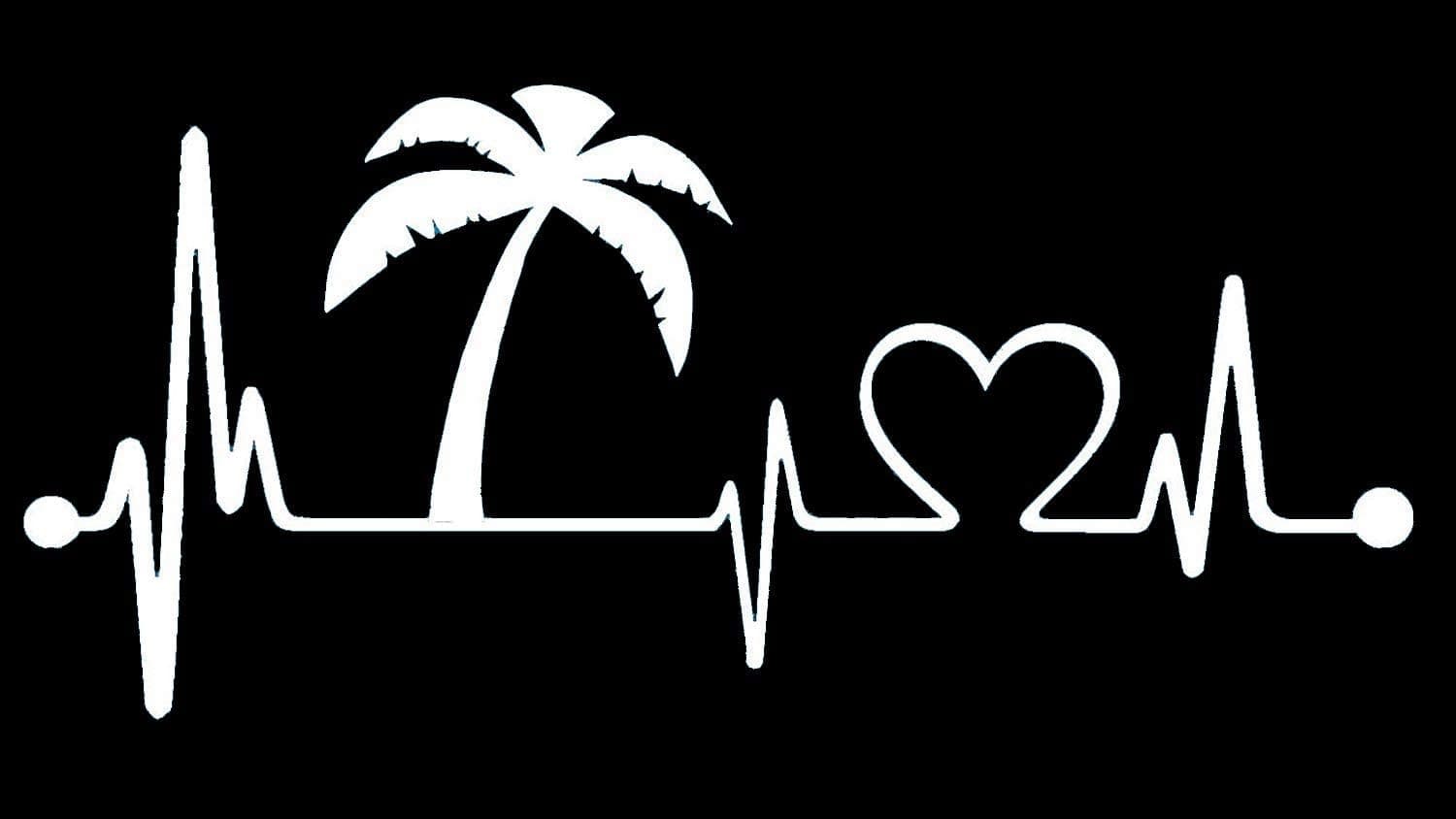 K1016 Palm Tree Heartbeat Lifeline Vacation Decal Sticker