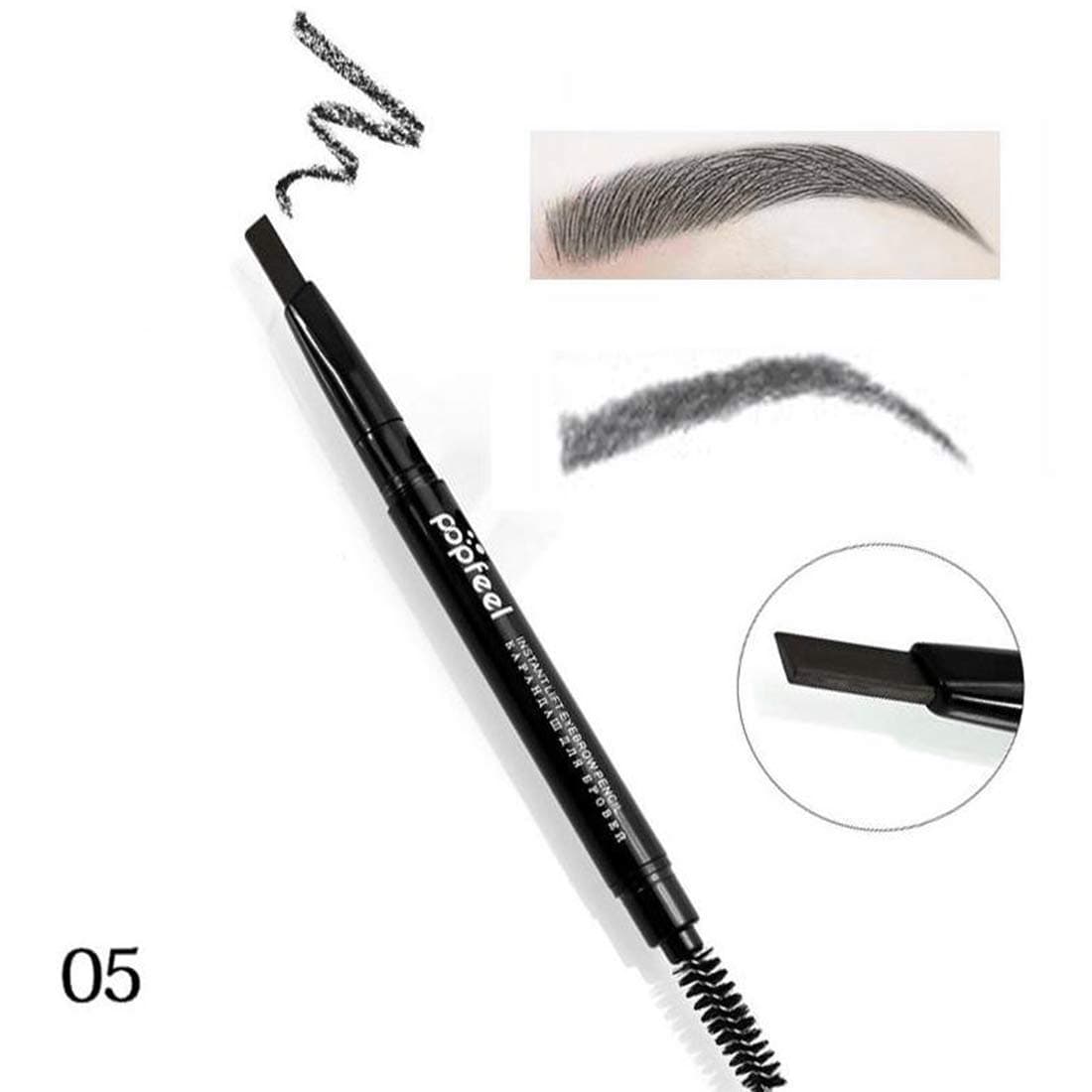 Heflashor Popfeel Lasting 24hours Eyebrow Paint Tattoo Pencil Waterproof Easywear Eyebrow Pen with Brush Makeup Soft Smooth Eyes Brow Pen