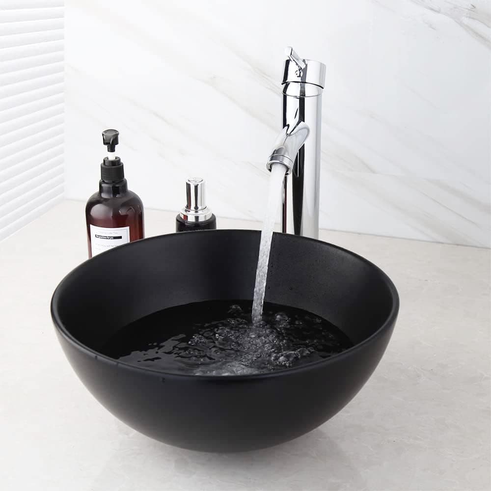 Focitland Bathroom Vessel sink Bathroom Bowl Sink Ceramic Black Bathroom Sink Round and Pop Up Drain Combo Bathroom Vessel Vanity Sink Washing Art Basin
