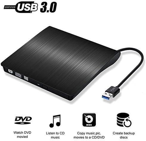 External CD Drive USB 3.0 Ultra Slim DVD Drive CD DVD RW / DVD CD ROM Drive / Writer / Burner / Rewriter / for Apple Macbook Pro Laptop/Desktops Win10 and Win 8 By Vebox (Black)