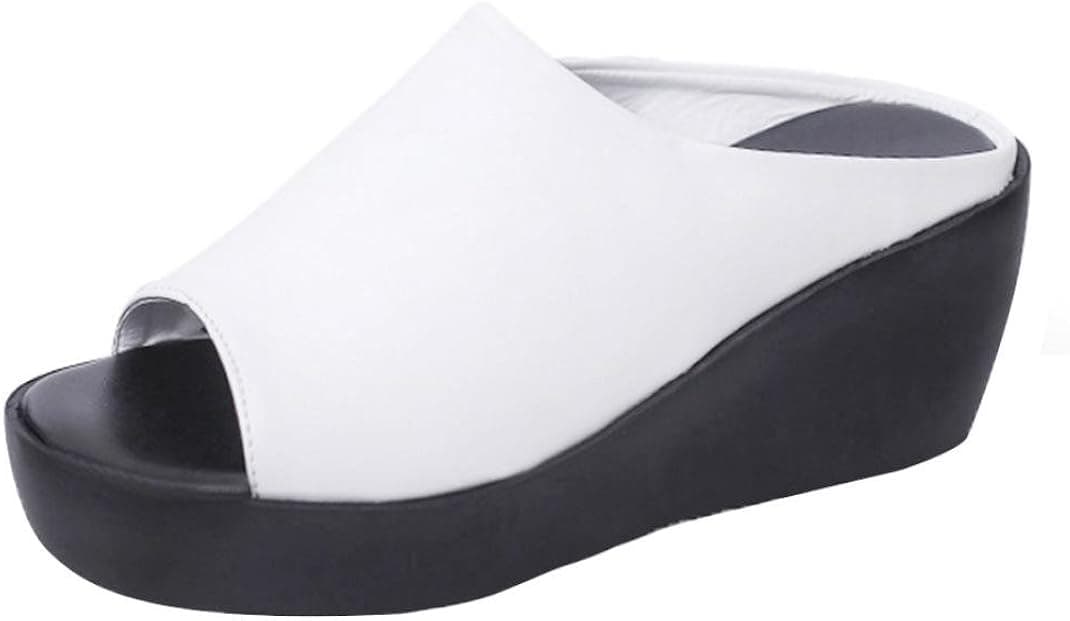 Women Sandals, Amiley Summer Fashion Slip On Heeled Platforms & Wedges Leisure Fish Mouth Sandals Thick Bottom Slippers (6, White)