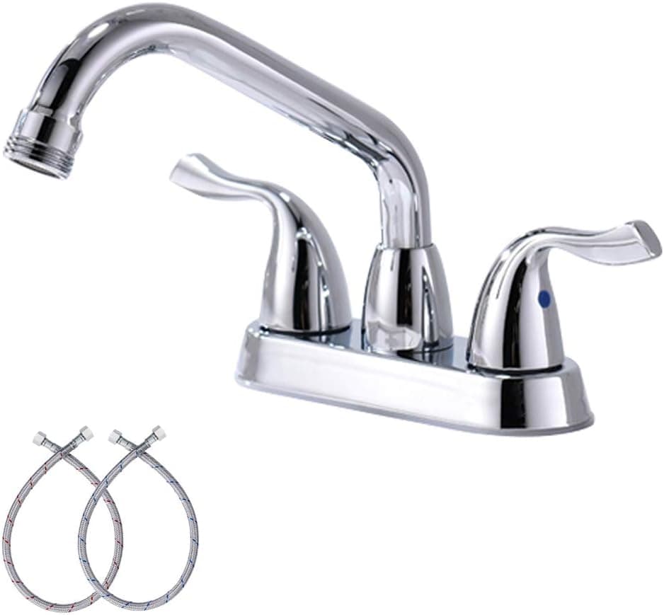 Double Handle 4-Inch Centerset Tub Faucet Utility Sink/Laundry Faucet with Swing Spout and Hose End, Chrome Finish