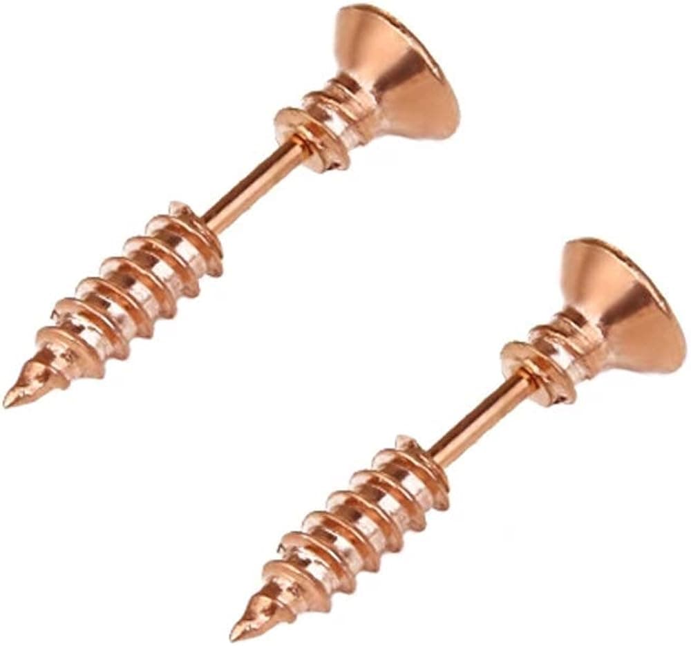 Unisex Stainless Steel Screw Back Stud Earrings Punk Hip-hop Piercing Ear Studs Halloween Jewelry (Rose gold)